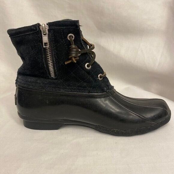 SPERRY Top Sider Duck Suede Ankle Boots Black Saltwater Waterproof Womens 7.5 - Picture 3 of 7